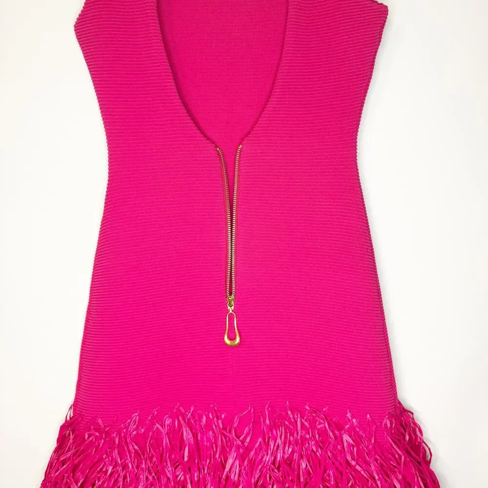 Aje Rushes Raffia Pink Ribbed Midi Dress Small NWT - Picture 8 of 10